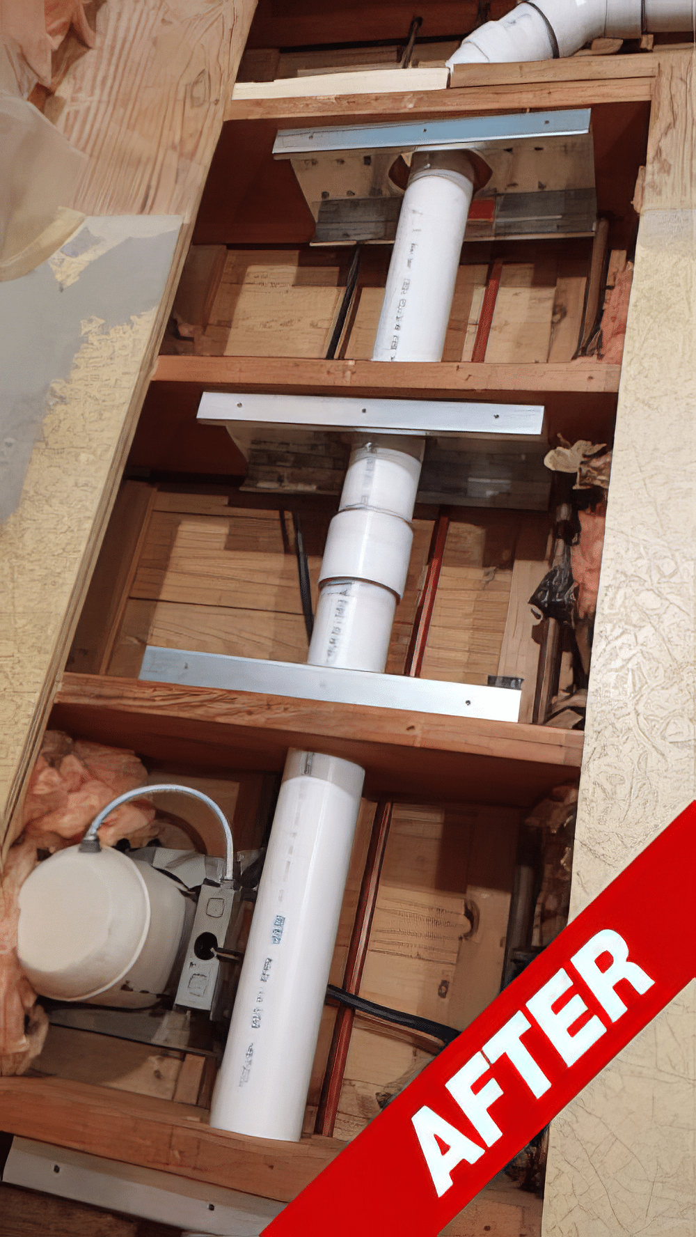After: the same floor joists reinforced with Metwood 2810HR Joist Repair Hole Reinforcers